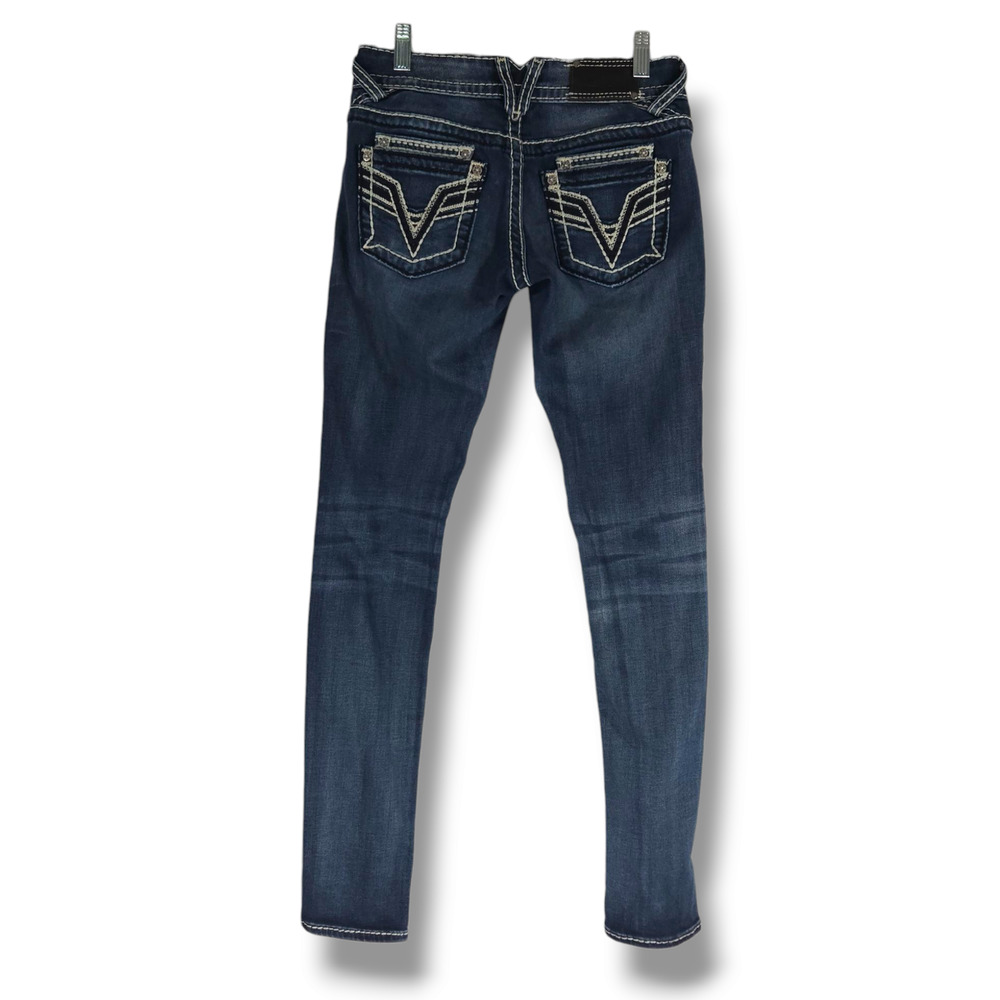 EUC Vigoss Dublin Embellished Low Rise Denim Skinny Jeans Sz. 1/2x31 Dark‎ Wash